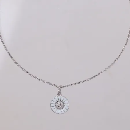 Kedja med hänge med diamanter 20xca0,005ct, Georg Jensen ur kollektionen Daisy, längd 44,5cm, kedjans bredd 1mm, hängets längd 18mm, emalj, etui.  Vikt: 3,6 g