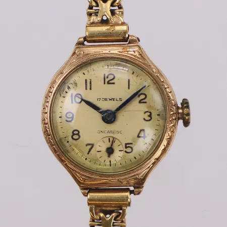 Damur 17 Jewels, armband x-länk 18K, går ej, defekt, inga övriga tillbehör, 18K 