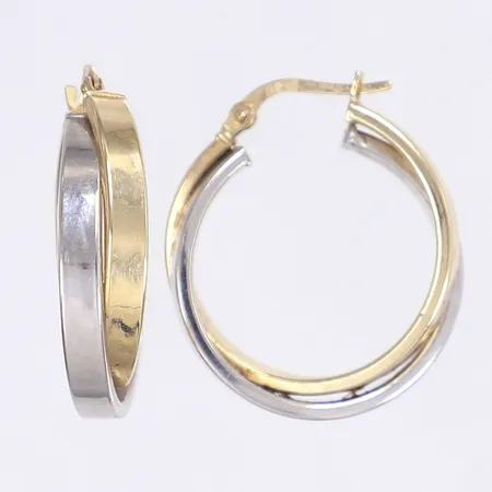 Ett par örhängen, creoler, Ø25mm, bredd 3-7mm, ihåliga, buckliga, vitguld/rödguld 18K Vikt: 3,6 g