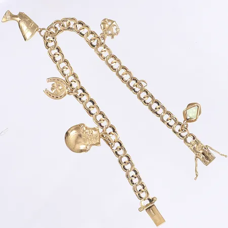 Armband Bismarck med berlocker, 19cm, bredd 6mm, saknar en berlock, påtagligt bruksslitage, 18K Vikt: 13,5 g