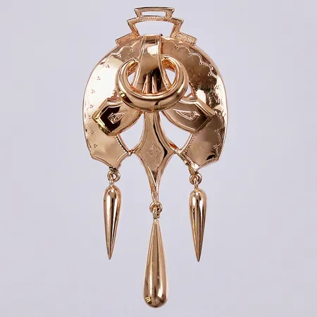 Brosch, längd: ca 6cm, bredd: ca0mm, GD & Co, Guldvaruaktiebolaget G. Dahlgren & Co Ab, Malmö, år 1944, 18K  Vikt: 5,4 g