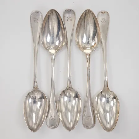 5 Matskedar, modell Svensk, längd 22cm, silver Vikt: 316,9 g