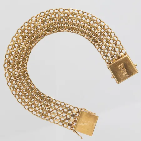 Armband, X-länk, längd: 18,5cm, bredd: 15,2mm, svenska stämplar, slitna länkar, 18K Vikt: 25,4 g