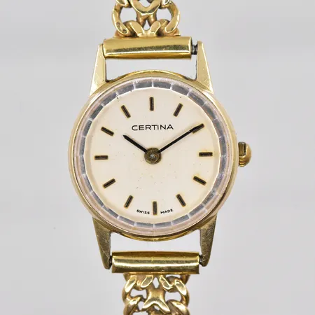 Damur Certina, 14K, Ø 18,6mm, quartz, fungerar ej, defekt krona, armband längd inklusive uret 17½cm, 18K, bruttovikt 21,4g
