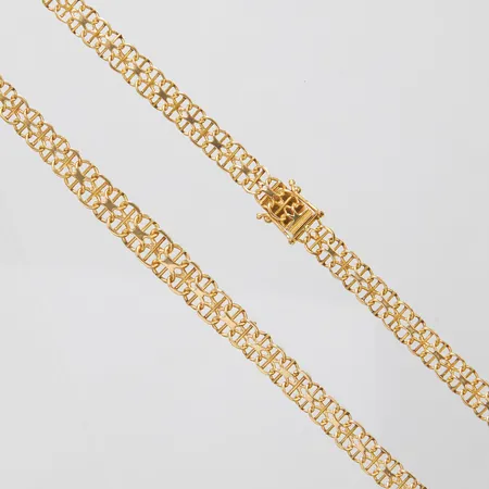 Collier, doserad X-länk med stav, längd: 44cm, bredd: ca 6,2-7,6mm, svenska stämplar, 18K Vikt: 18,6 g