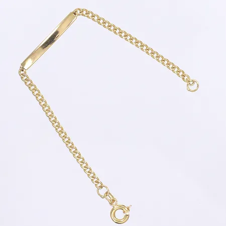 Armband med bricka, 14,5cm, bredd 3mm, ihålig, bucklig/repig, 18K Vikt: 2,1 g