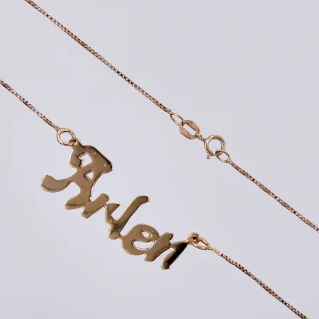 Collier Venezia med namn, längd: ca 46cm, bredd: ca 1-14mm, 18K  Vikt: 3,9 g