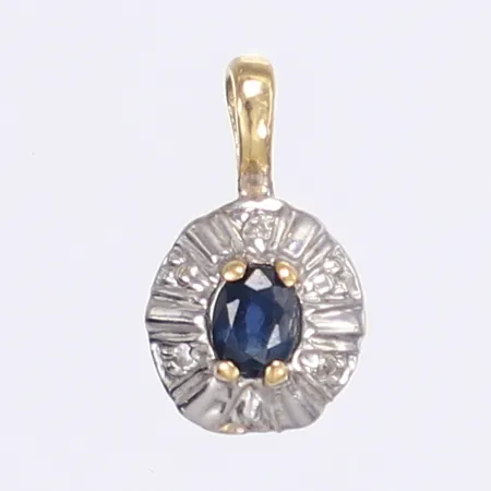 Hänge med blå sten och små diamanter, 11x6mm, 18K Vikt: 0,4 g