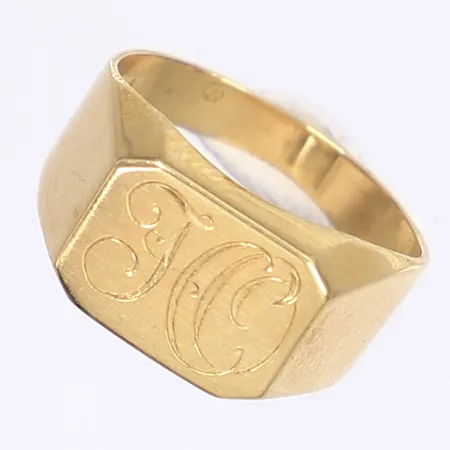 Klackring, monogram, stl ca 16¼, bredd 3-10mm, bucklig skena, 18K Vikt: 3,8 g
