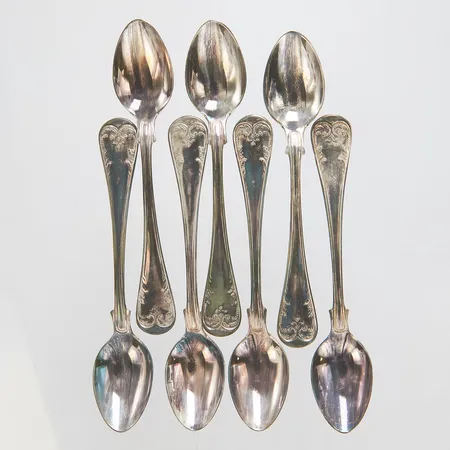 7 Mockaskedar, modell: Gammal Fransk, längd: 115mm, Mema, silver, 830/1000 Vikt: 96,2 g