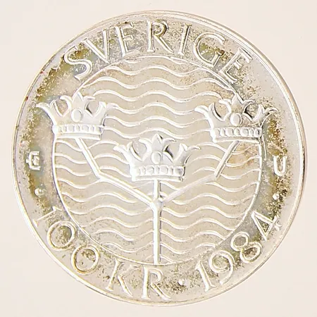 Mynt, Förtroende, säkerhet, nedrustning, Stockholm, Europa, 100 kronor, Ø32mm, 1984, plastetui, silver 925/1000  Vikt: 16 g
