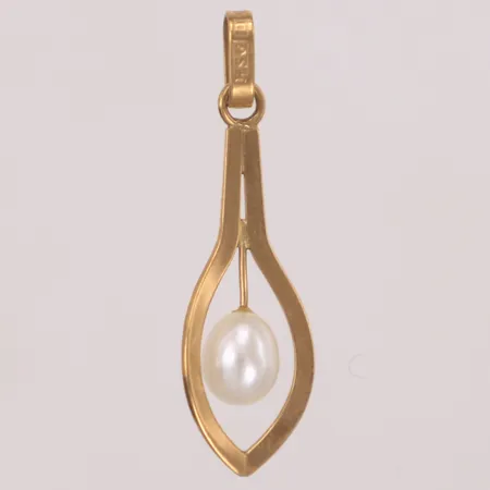 Hänge, längd 31mm, bredd 10mm, odlad sötvatten pärla, 18K  Vikt: 1,1 g
