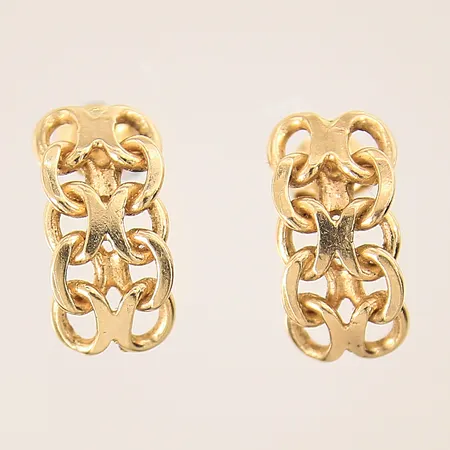 Ett par örhängen X-länk, 15x8mm, något skeva stift, 18K Vikt: 3,8 g