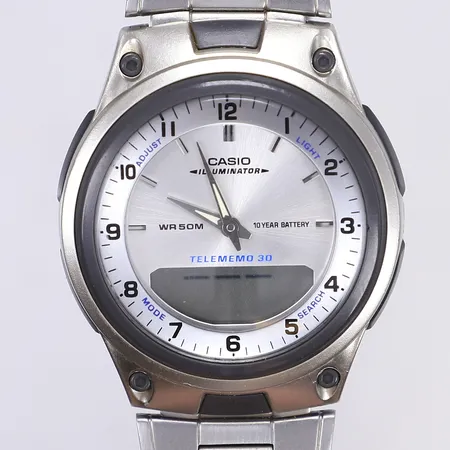 Herrur Casio Telememo 30, Ø40mm, quartz, worldtime, alarm, timer, 2747, stål/plast, stålarmband ca 16,5cm, inga tillbehör Vikt: 0 g