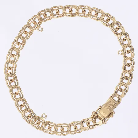 Armband Bismarck, 19cm, bredd 6mm, öglor för tre berlocker, svenska stämplar 18K Vikt: 13 g