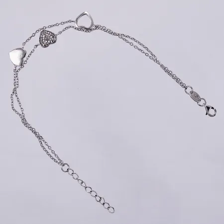 Armband 2-radigt med hjärtan, längd: ca 20,5cm, justerbart, bredd: ca 2-10mm, 925/1000, silver Vikt: 3,2 g