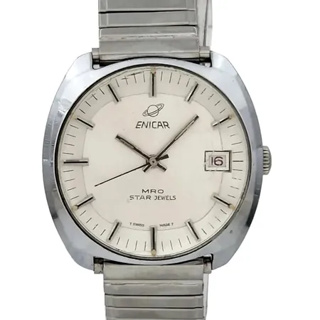 Herrur Enicar MRO Star Jewels, stål, Ø37,5 mm, manuell - fullt fungerande, referensnummer 160.71.01 (160-71-01), universal flexband i stål, mindre bruksmärken, mindre korrosion bakboett