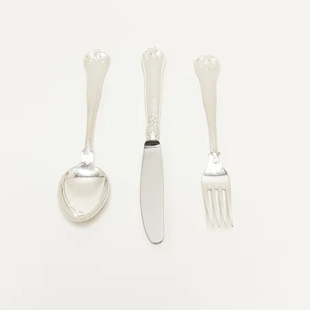 Bestick, sex gafflar, längd 18cm, sex skedar, längd ca 18,1cm, sju knivar, blad med rostfritt stål, längd ca 19cm, Cohr Danmark, 830/1000 silver, bruttovikt: 889,6g.