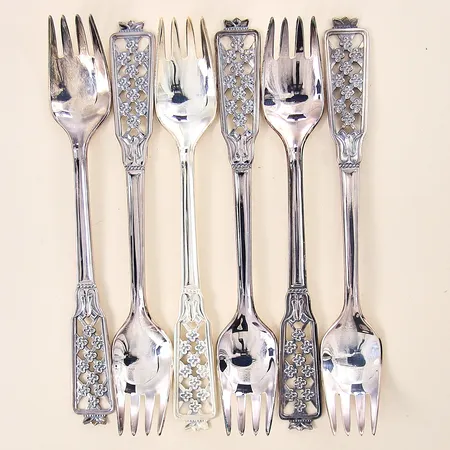 Smörgåsgafflar 6st, modell Prinsess, längd 15,3cm, CESON, silver 830/1000  Vikt: 140,1 g