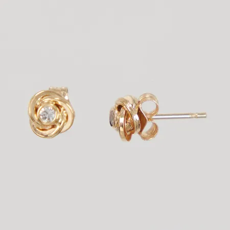 Ett par örhängen, knutar med vita stenar, Ø ca 6mm, stift, gulguld, 18K  Vikt: 0,8 g