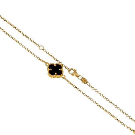Collier, 21K guld, ej märkesdesign, svarta stenar, längd 44,5 - 47,0 cm, bredd 1,5 - 12 mm Vikt: 7,2 g