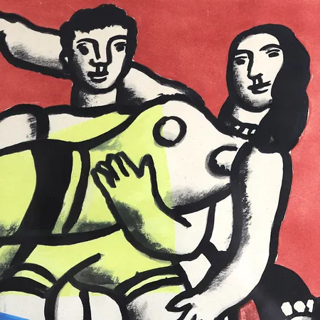 Tavla, färglitografi, Fernand Léger, efter, "La parade", ca 1953, numrerad 203/285 och signerad. ej examinerad ur ram, gulnad, blekt. Specialfrakt, kontakta pantbankskontoret för mer information.