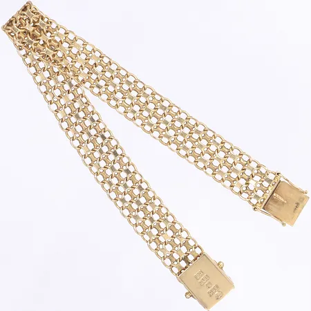 Armband X-länk, 19cm, bredd 11mm, svenska stämplar, lätt bucklig, 18K Vikt: 19,4 g