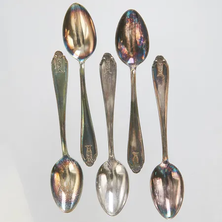 5 Kaffeskedar, modell: Vasa, längd: 120mm, GAB, silver, 830/1000 Vikt: 67,7 g