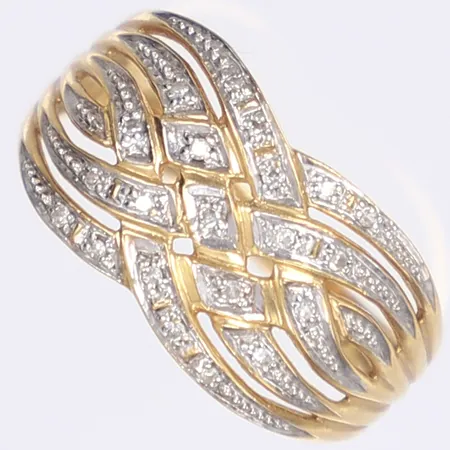Ring med diamanter 21x ca 0,005ct, stl 19, bredd 2-11mm, 18K Vikt: 4,1 g