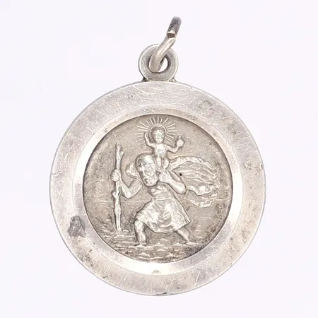 Hänge, Sankt Kristoffer, Ø24mm, brittiska stämplar, slitage, silver 925/1000 Vikt: 8,3 g