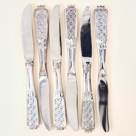 Smörgåsknivar 6st, modell Prinsess, längd 16,5cm, CESON, silver 830/1000 Vikt: 300,6 g
