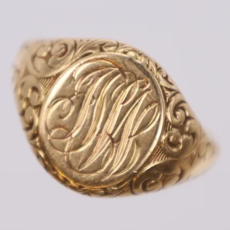 Klackring, mönstrad, stl 21, monogram, 14K Vikt: 11,1 g