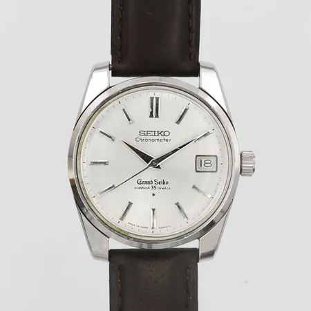 Herrur Grand Seiko, automatisk, stål, datum, plexiglas, Ø40mm, referensnummer: 43999, serienummer 4610378, 1960-tal, läderband ej original, slitage, repor.