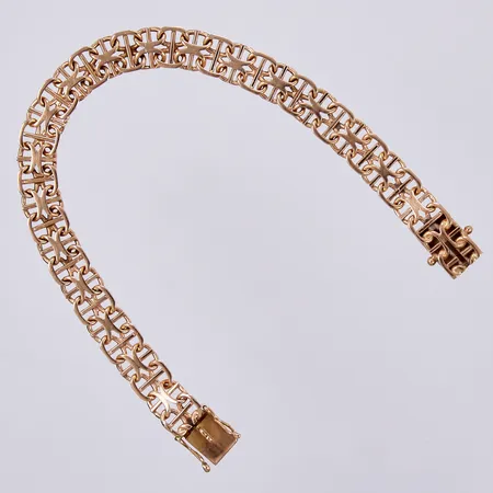 Armband x-länk med stav, längd: ca 17cm, bredd: ca 8mm, Hedens Guldsmeds Ab Bröderna år 1968,  18K Vikt: 13,7 g