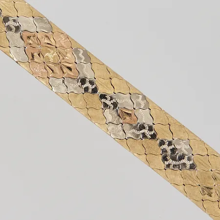 Armband mönsterdekor, 18,5cm, bredd 14,9mm, Svensk importstämpel, 18K  Vikt: 43,2 g