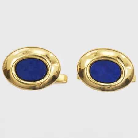 Ett par manschettknappar med lapis lazuli, längd: 15mm, bredd: 14mm, 18K guld. Vikt: 8,4 g
