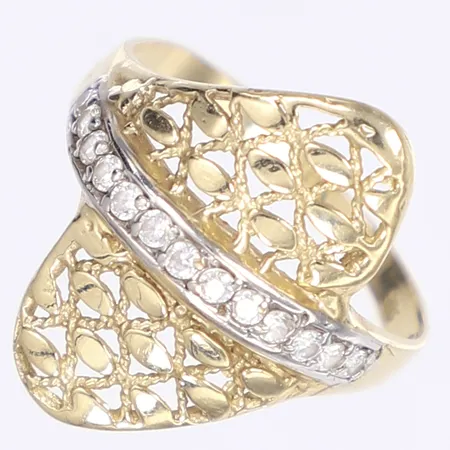 Ring med vita stenar, stl 19¼, bredd 2-22mm, 14K Vikt: 3,2 g