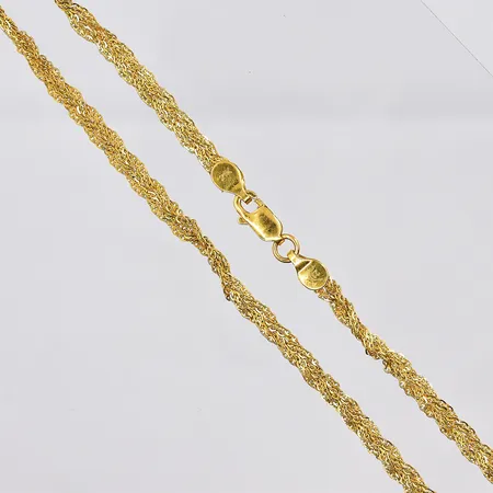 Collier, flätad, 39cm, vriden länk, klämd, 21K Vikt: 7,4 g