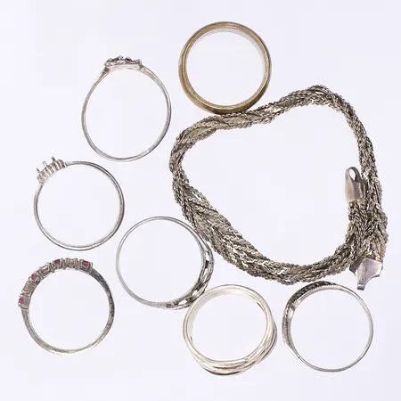 Diverse silver defekt, delvis med sten, silver 830-925/1000 Vikt: 29,4 g