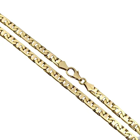 Halskedja, 14K guld, tillverkarstämpel ÖKTEMI, längd 59,5 cm, bredd 5,5 mm, tjocklek 2 mm Vikt: 51,1 g