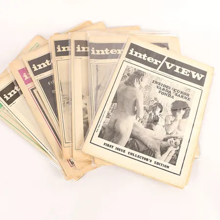 Tio tidningsmagasin, Andy Warhols Interview, De 10 första 1969, Vol. 1, No 1- 10, nio stycken med skyddsplast, smärre slitage, gulnade, några mindre skador. 