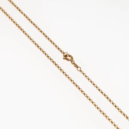 Kedja, Ärtlänk i 18K guld. Den är 39,5 cm lång, 1,8 mm bred och väger 3,8g. Fint skick. Springring. 