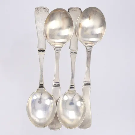 Fyra Kaffeskedar modell Uppsala, 11cm, MEMA/MGAB, silver 830/1000 Vikt: 51,9 g