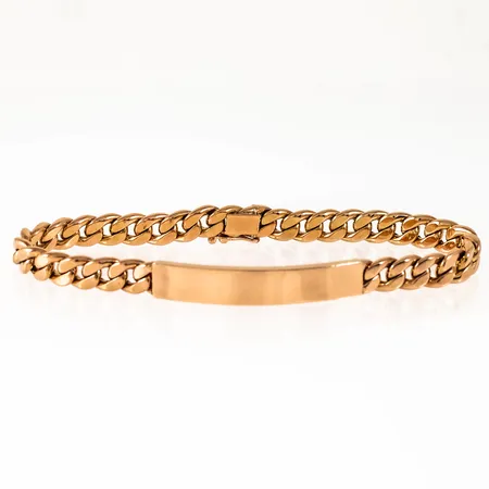 Armband ihålig pansar med platta i 18K guld. Det är 20 cm långt, 7 mm brett och väger 15,1g. Kistlås. 