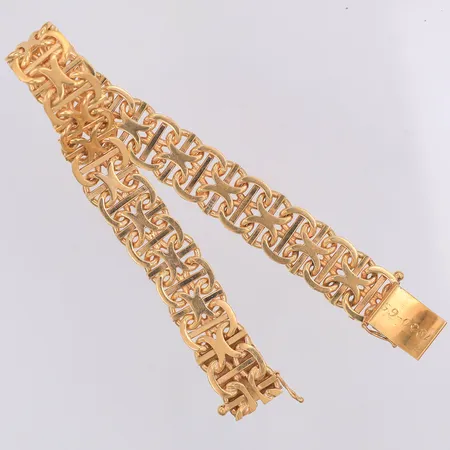 Armband, X-länk med stav, 19,5cm, bredd 11,5mm, Svenska Guldvaru AB år 1964, 18K Vikt: 35,4 g
