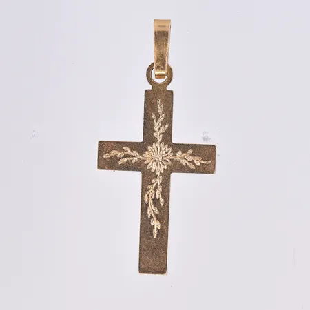 Hänge kors, längd 26 mm, bredd 12 mm, 18K. Vikt: 0,5 g