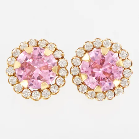 Ett par örhängen med rosa samt vita stenar, Ø7,5mm, GHA, 18K  Vikt: 1,2 g