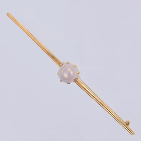 Brosch, odlad sliten mabépärla, 58cm, Dahlberg år 1920, 18K Vikt: 4 g