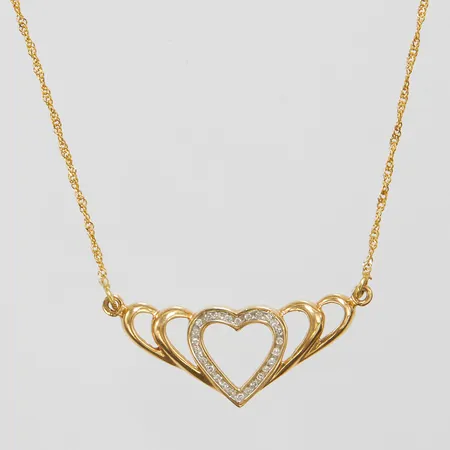 Collier, åttkantslipade diamanter 27 x ca 0,005ct, längd ca 41,5-44,5cm, bredd 1,5-13mm, klämd låsögla, 18K Vikt: 3,9 g