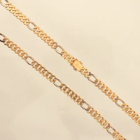 Kedja Figaro, längd 49cm, bredd 6,5mm, tvåfärgad, Pr Popular Guld Ab Stockholm 1990, 18K  Vikt: 52,5 g